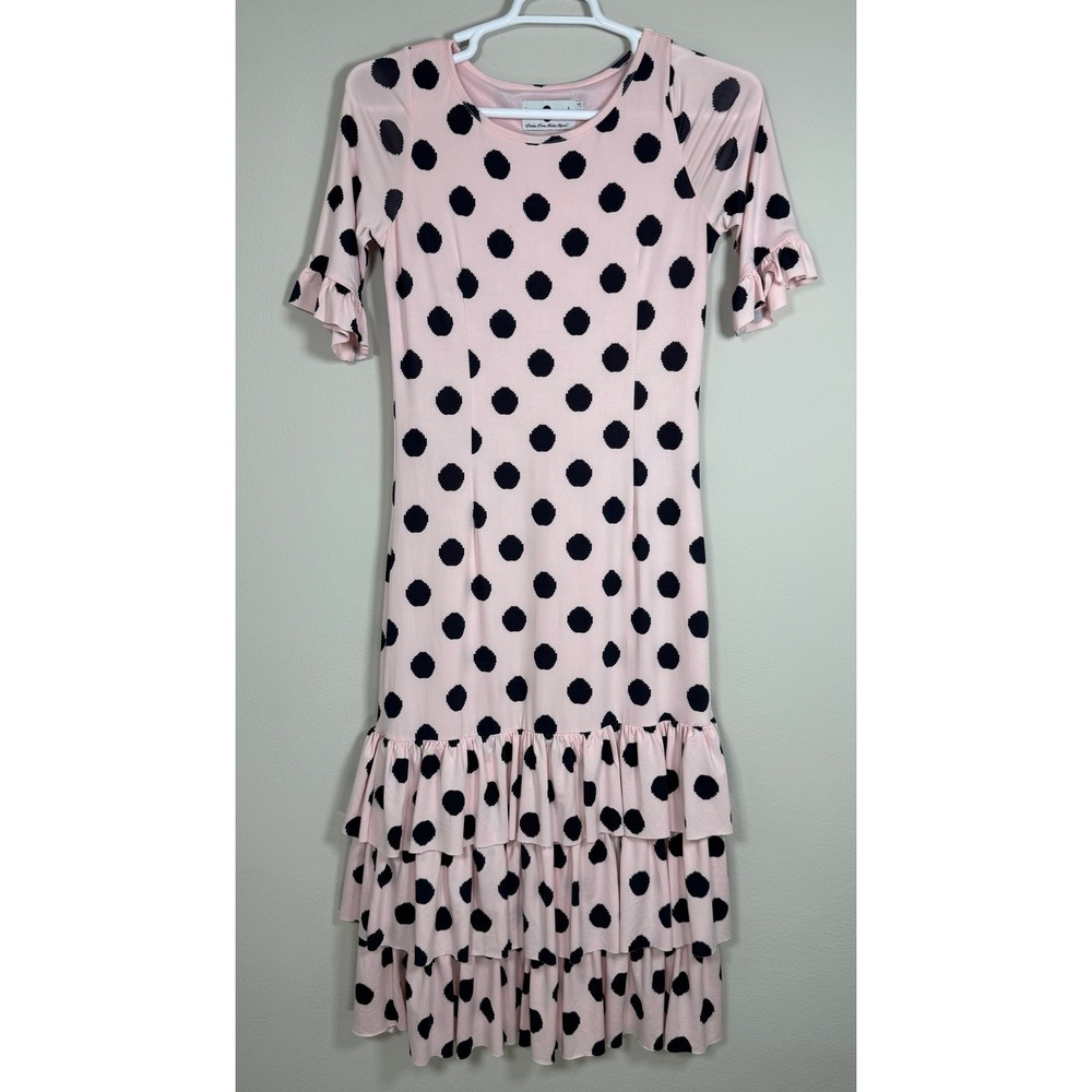 Dainty Jewells Polka Dot Maxi Dress Womens Size S Pink Modest Ruffle Church